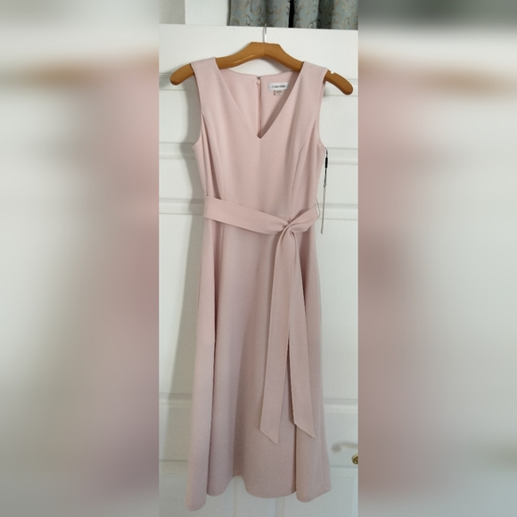 Calvin Klein Women's V-neck Sleeveless Belted Dress - Picture 3 of 16